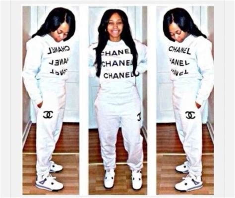 chanel tighrs|Chanel sweatpants black and white.